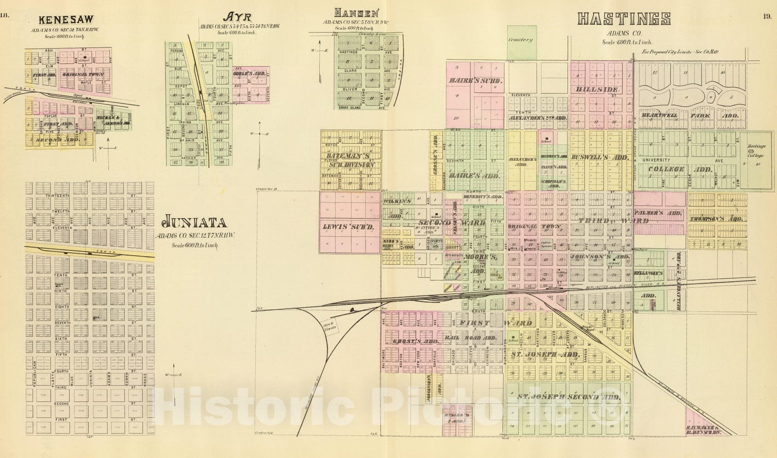 Historic Map : 1885 Hastings. - Vintage Wall Art