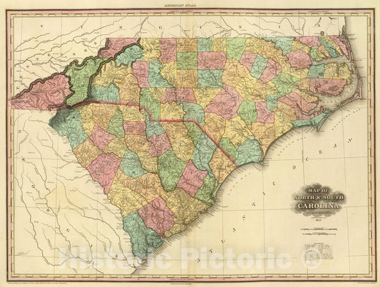 Historic Map : 1825 Map of North & South Carolina. - Vintage Wall Art