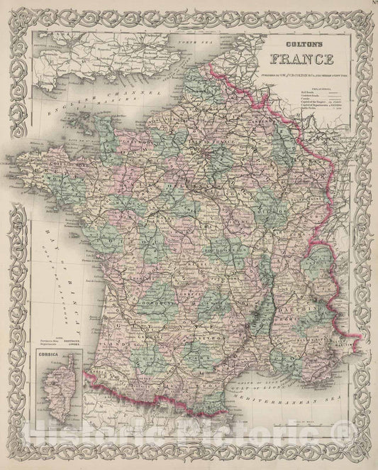 Historic Wall Map : 1886 France. v3 - Vintage Wall Art