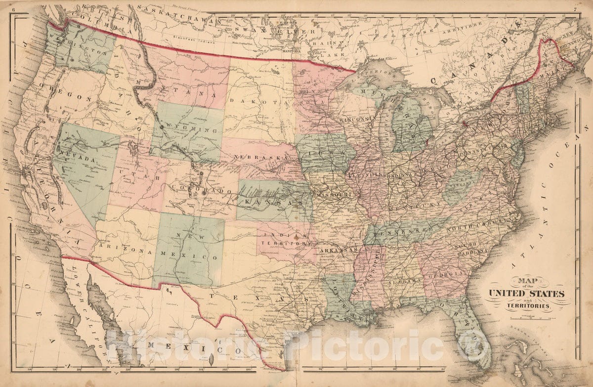 Historic Map : 1876 United States. - Vintage Wall Art