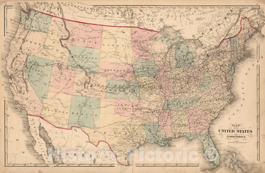 Historic Map : 1876 United States. - Vintage Wall Art