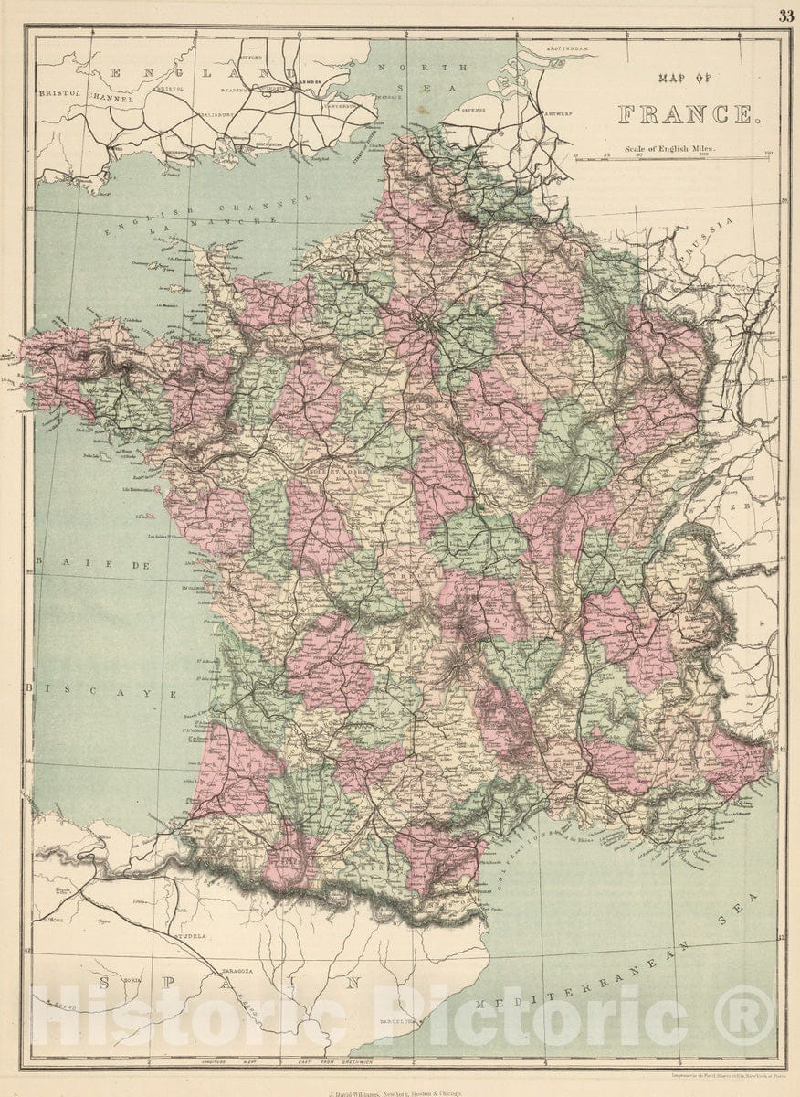 Historic Map : 1873 France : Vintage Wall Art