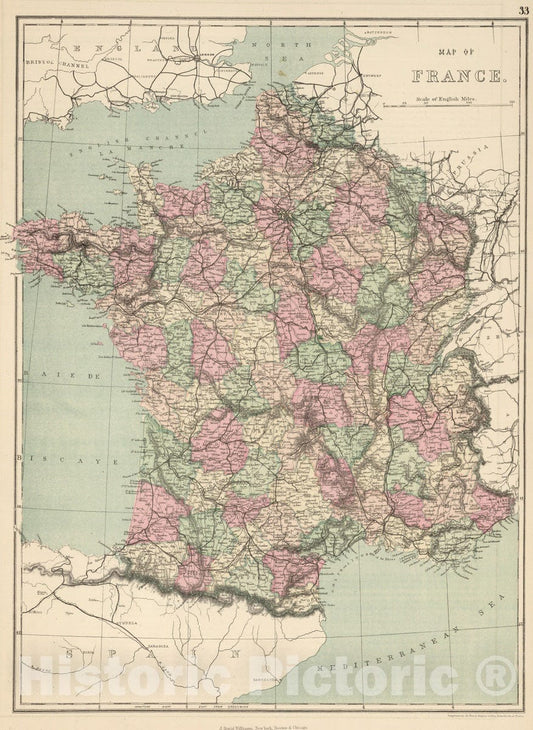 Historic Map : 1873 France : Vintage Wall Art