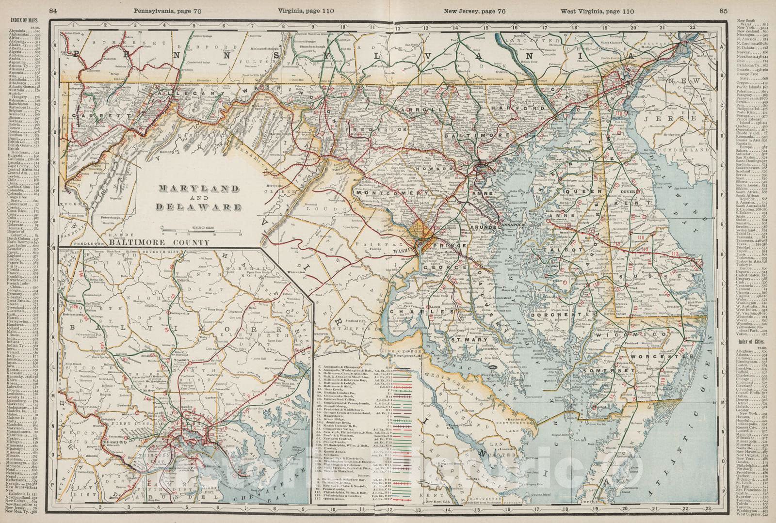 Maryland and Delaware - Railroad Map, 1901 - Historical Map Print
