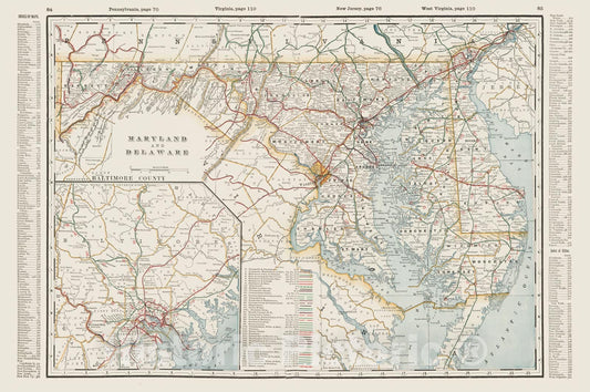 Historic Map : 1901 Maryland and Delaware. - Vintage Wall Art