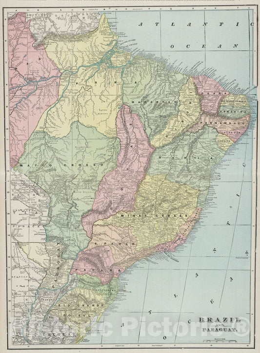 Historic Map : 1901 Brazil and Paraguay. - Vintage Wall Art