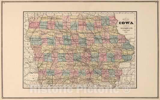 Historic Map : 1886 Iowa, Published by H.R. Page & Co, Chicago, 1886. - Vintage Wall Art
