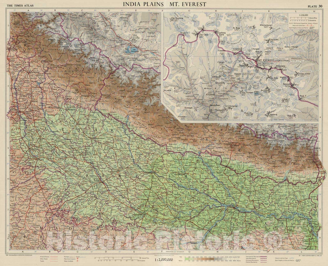 Historic Wall Map : 1959 India Plains, Mt. Everest. Plate 30, V. II - Vintage Wall Art