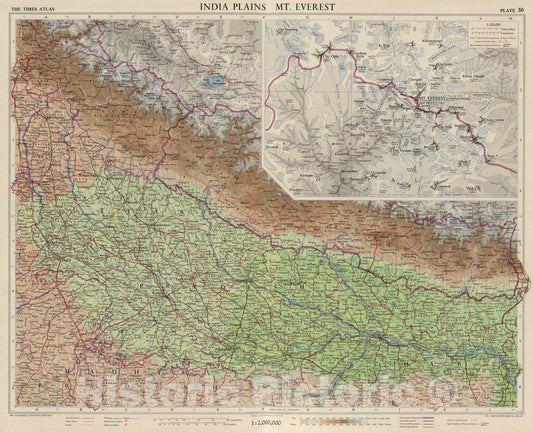 Historic Wall Map : 1959 India Plains, Mt. Everest. Plate 30, V. II - Vintage Wall Art