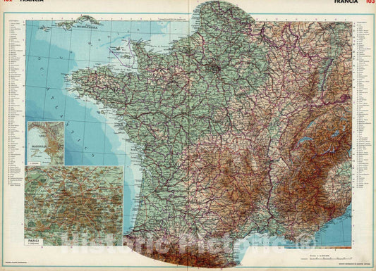 Historic Map : France, 1952 Francia. , Vintage Wall Art
