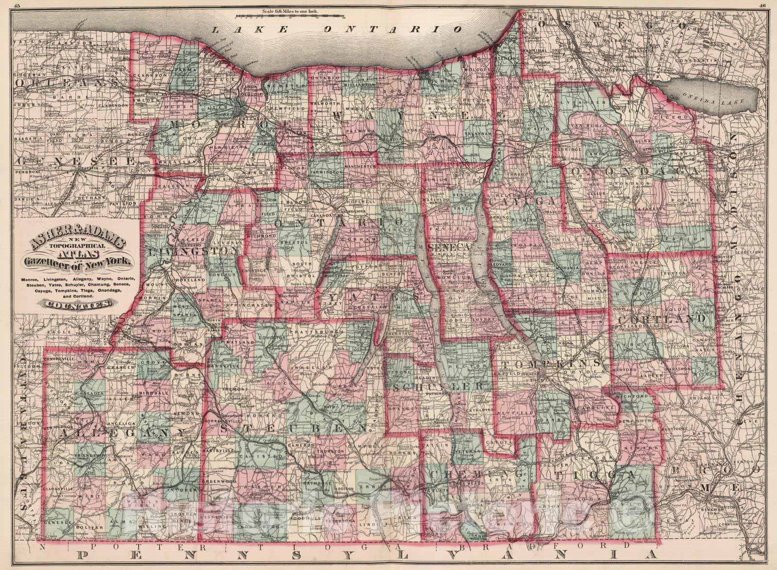 Historic Map : 1870 New York Counties. - Vintage Wall Art