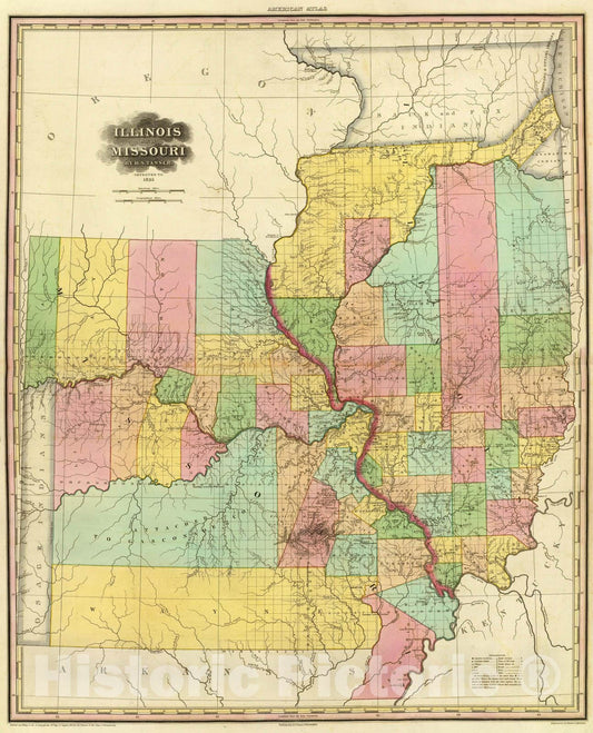 Historic Wall Map : 1825 Illinois and Missouri. - Vintage Wall Art