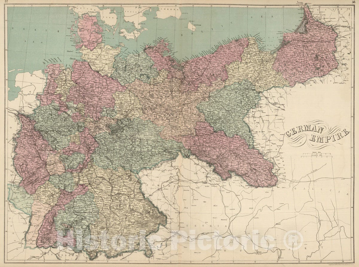 Germany, 1873 - Historical Map Print from The Peoples' Pictorial Atlas