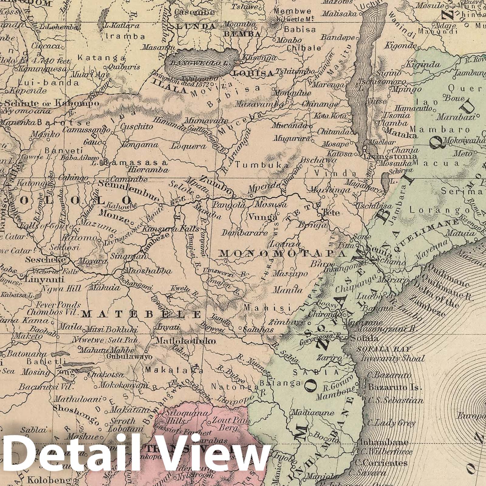 Southern Africa, 1886 - Colton's General Atlas Historical Map Print