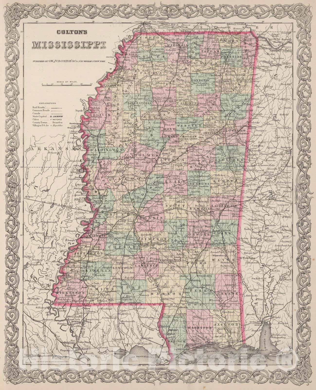 Historic Map : 1886 Mississippi. - Vintage Wall Art