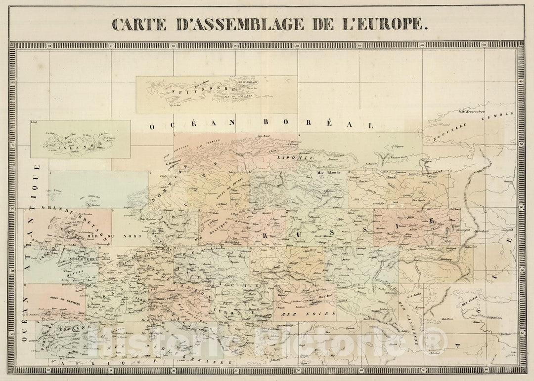 Historic Map : 1827 Carte d'assemblage de l'Europe. - Vintage Wall Art
