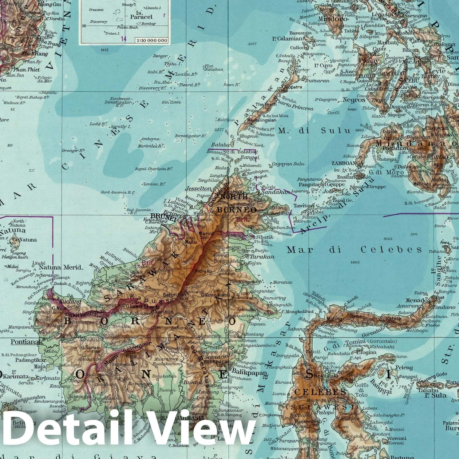 Indonesia, Philippines, and Papua New Guinea - Physical Map, 1952