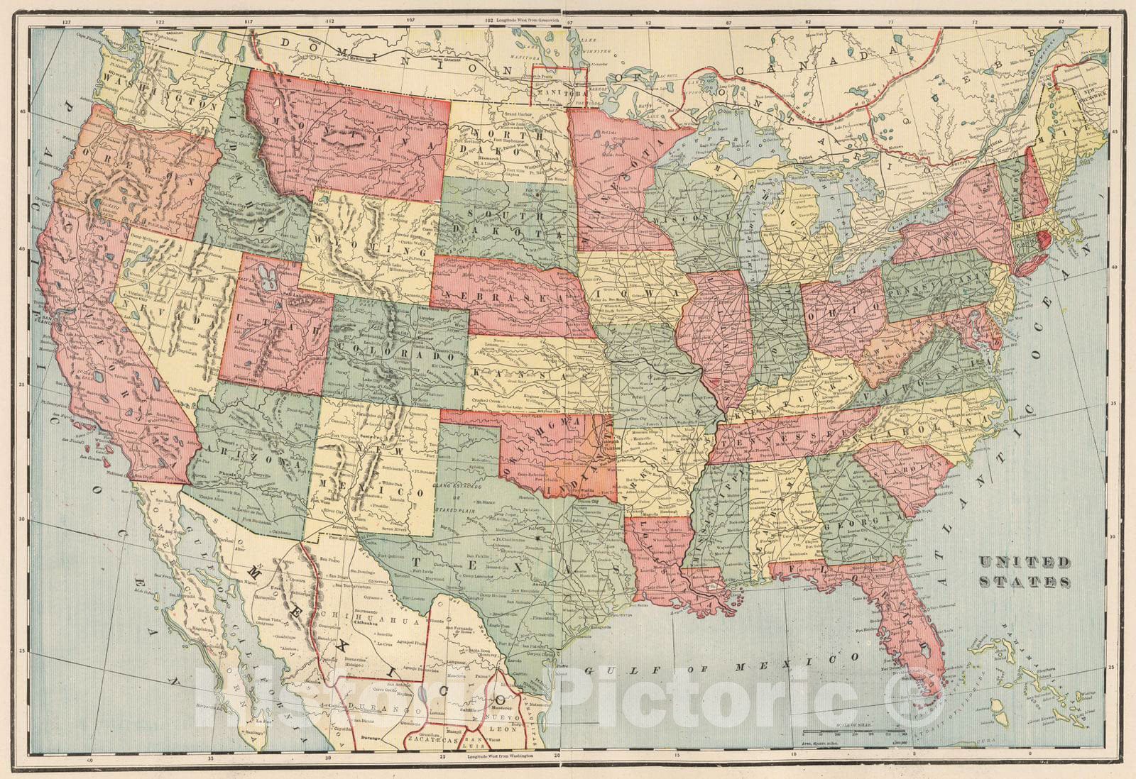 Historic Wall Map : 1899 United States. - Vintage Wall Art