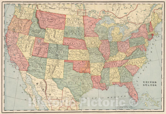 Historic Wall Map : 1899 United States. - Vintage Wall Art