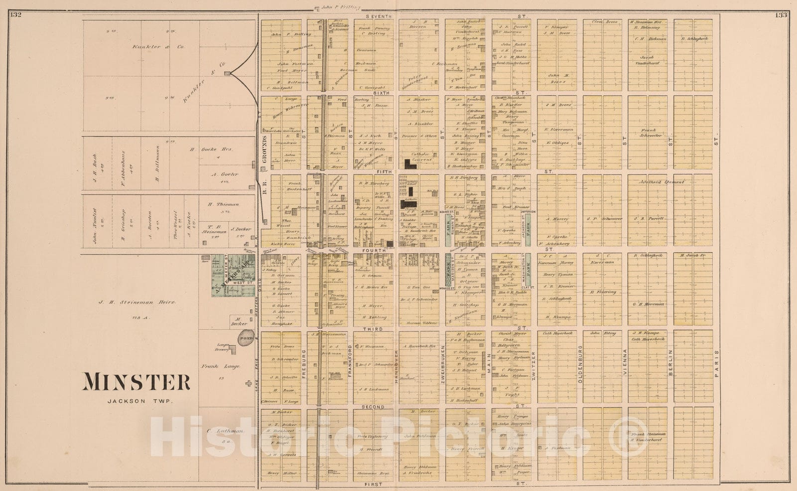 Historic Map : 1880 Minster, Ohio. - Vintage Wall Art