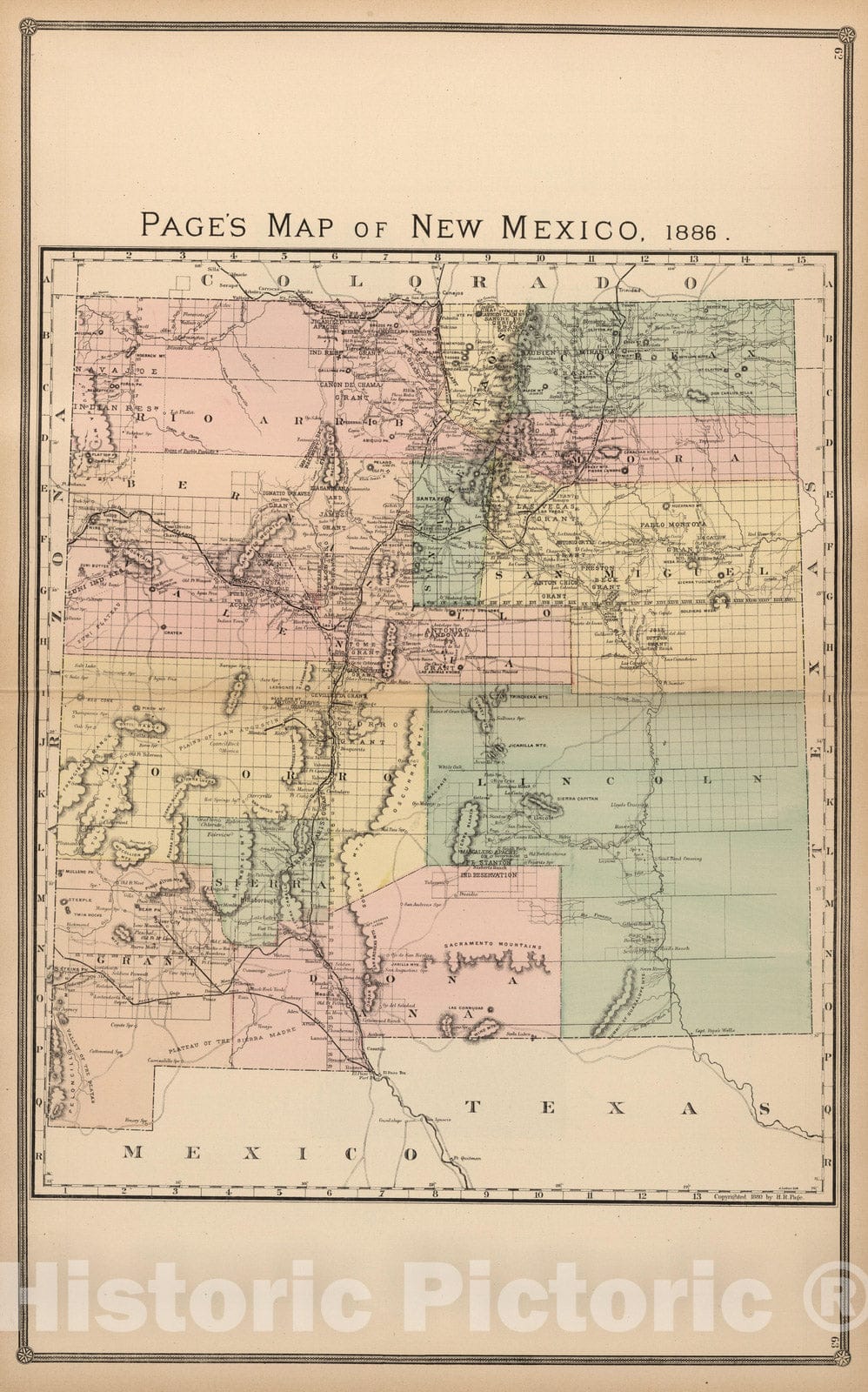 Historic Map : Page's Map of New Mexico, 1886. - Vintage Wall Art