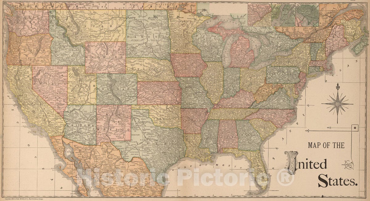 Historic Map : 1886 United States. - Vintage Wall Art