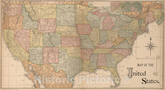 Historic Map : 1886 United States. - Vintage Wall Art