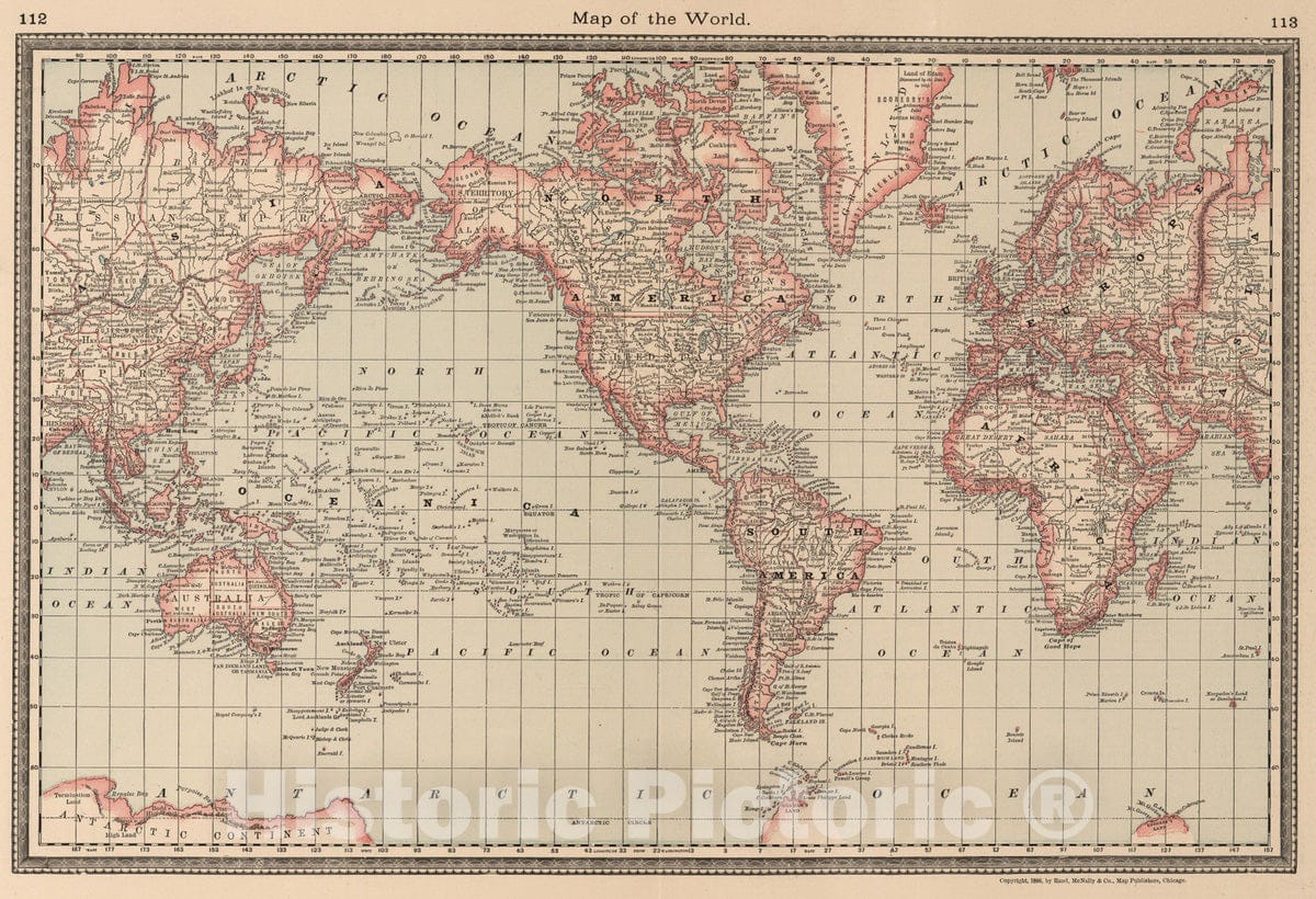 Historic Map : 1886 World. - Vintage Wall Art