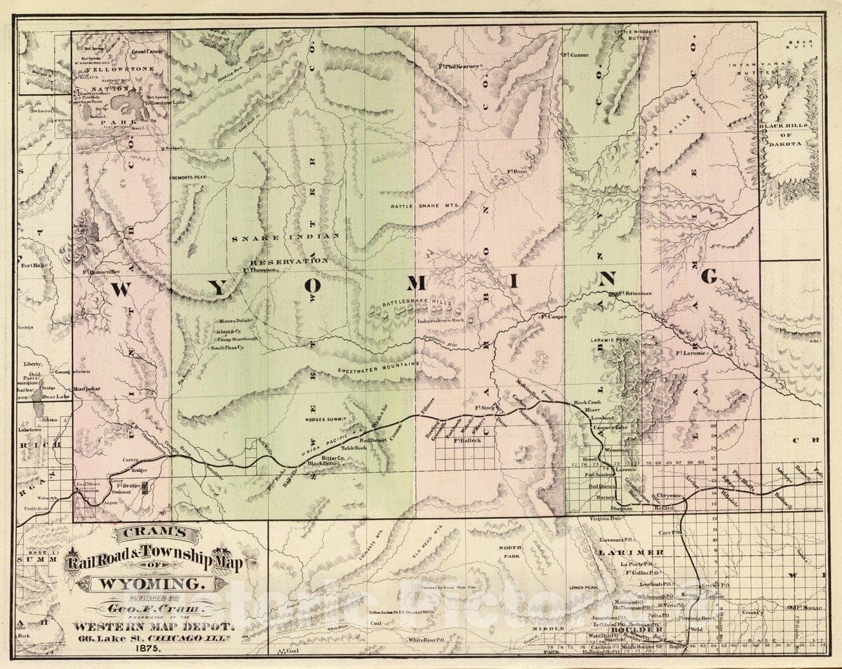 Historic Map : National Atlas - 1875 Wyoming. - Vintage Wall Art