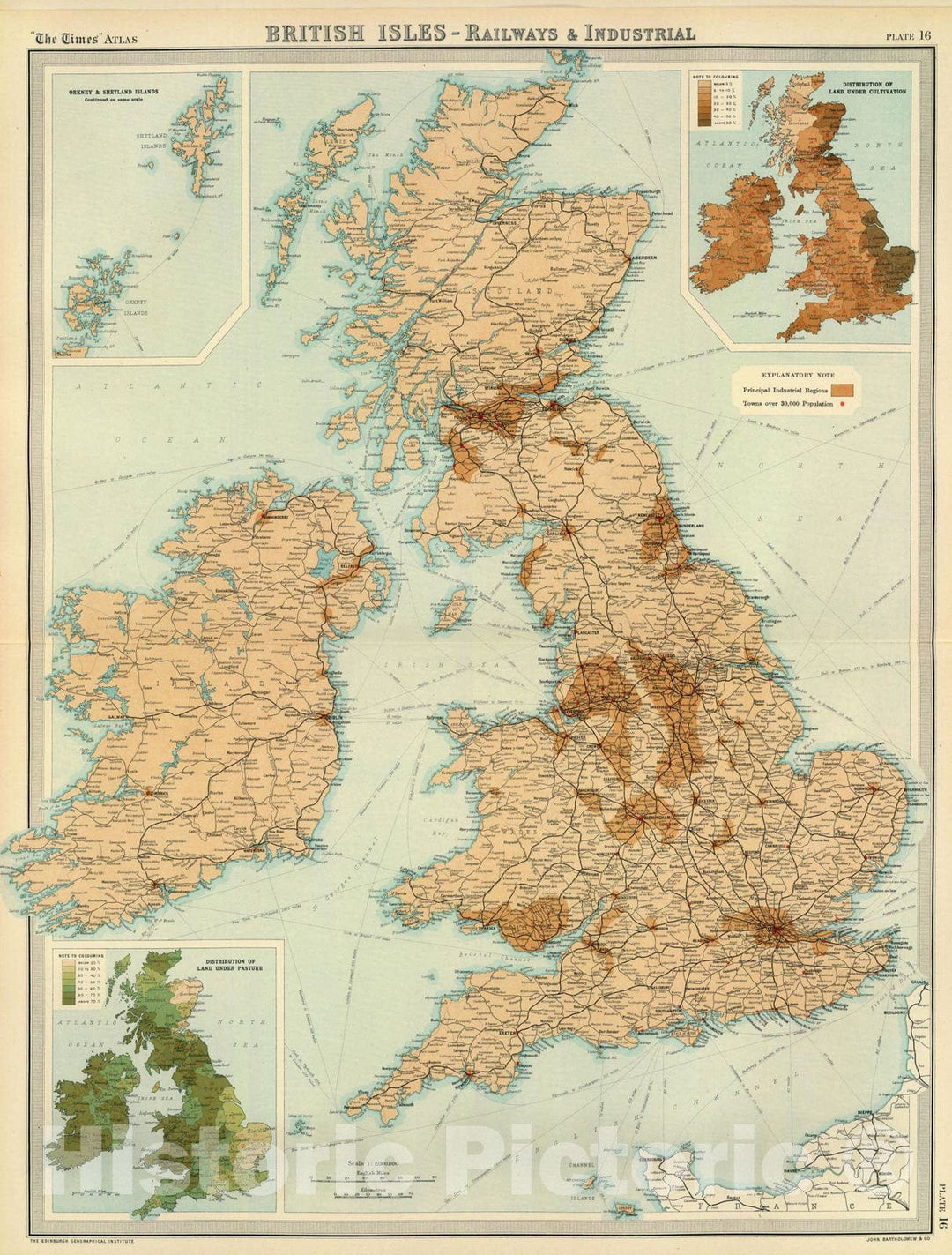 Historic Map : 1922 British Isles - railways & industrial. - Vintage Wall Art
