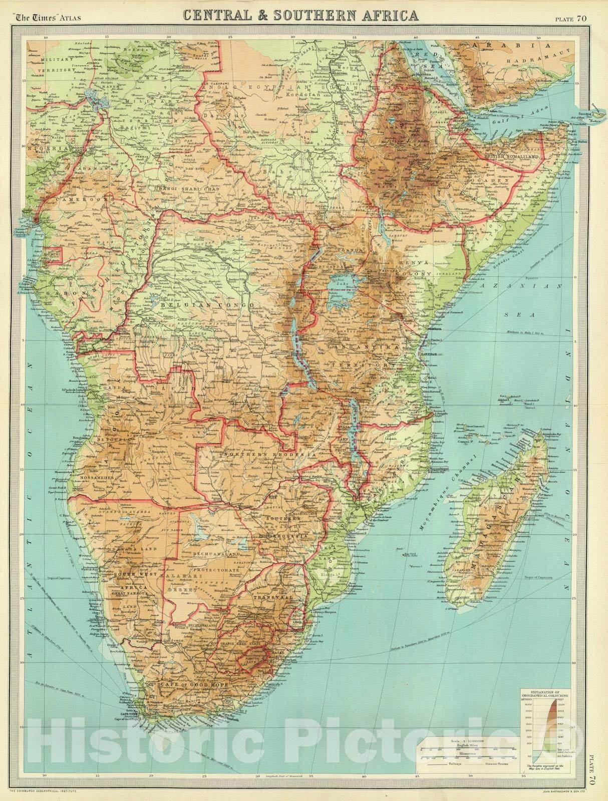 Central and Southern Africa - Survey Map, 1922 - Times Atlas Print