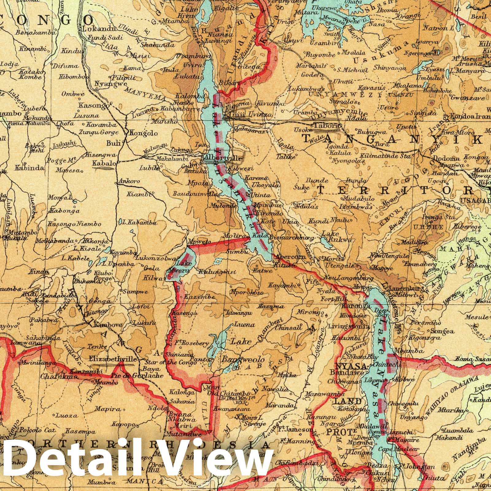 Central and Southern Africa - Survey Map, 1922 - Times Atlas Print