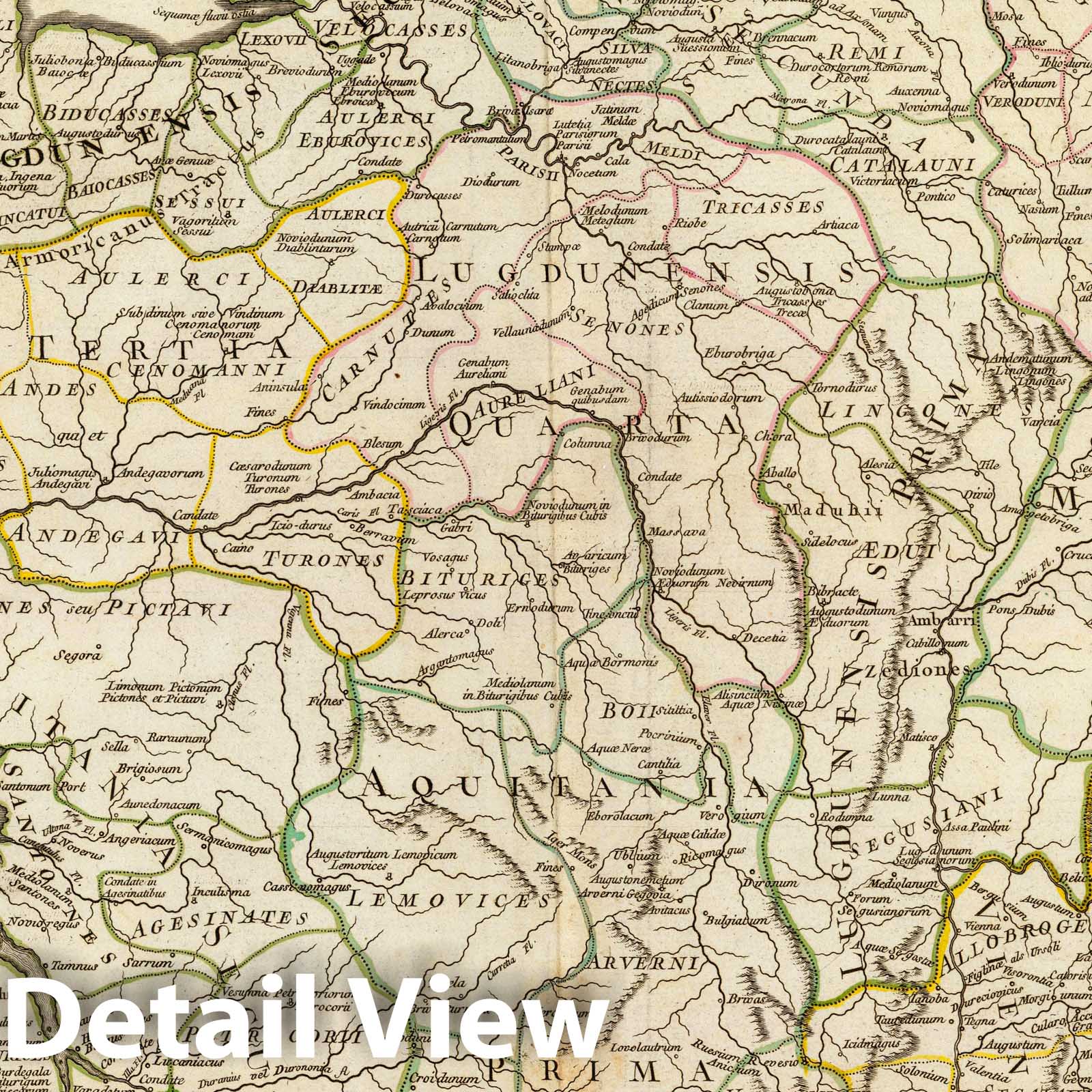 Ancient Gaul - Postal Map, 1750 - Historical Map Print