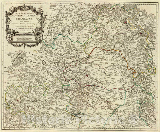 Historic Map : France, 1752 Champagne partie septentrionale. , Vintage Wall Art