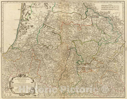 Historic Map : France, 1753 Guienne Meridionale. , Vintage Wall Art