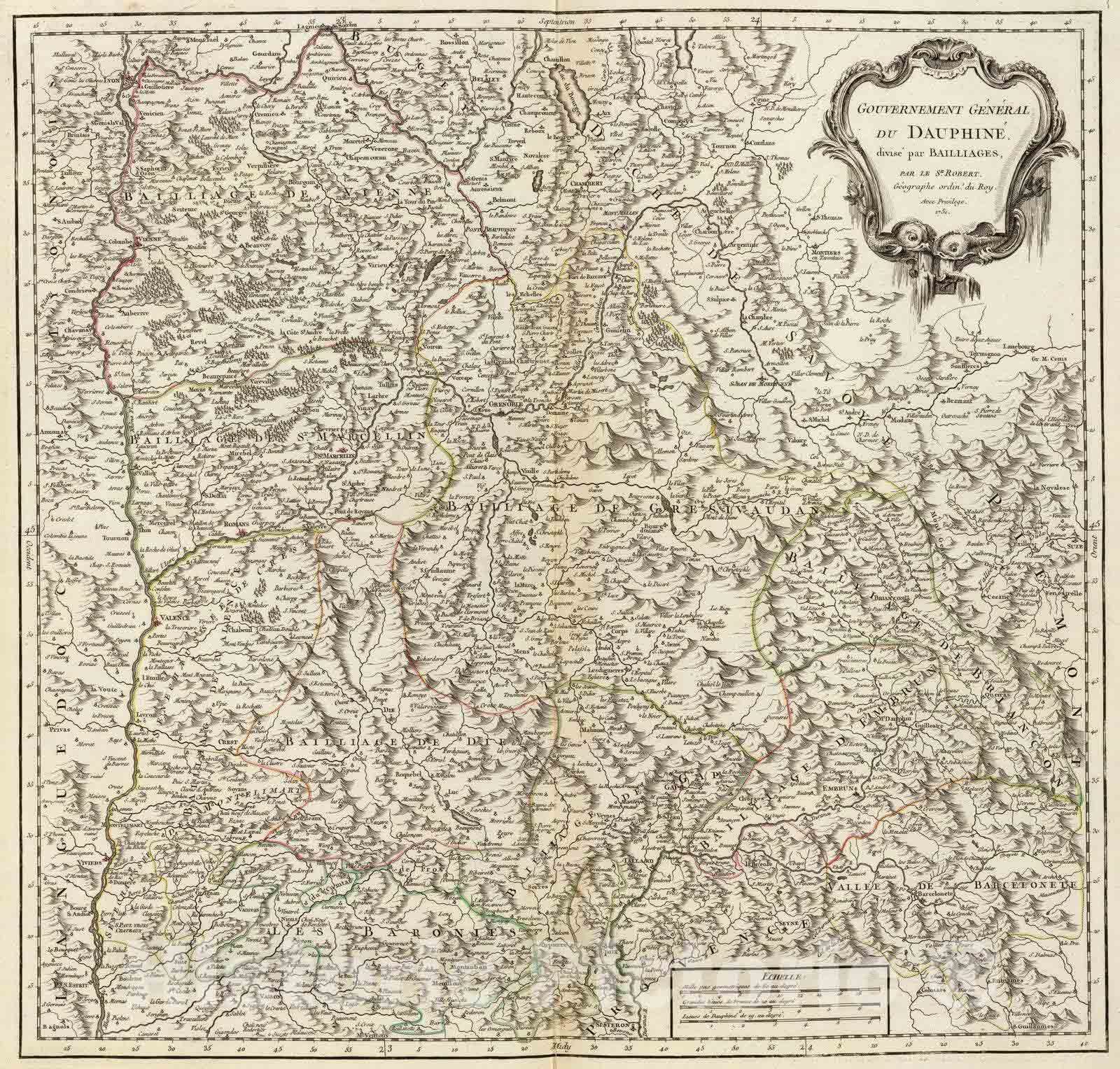 Historic Map : France, 1754 Dauphine. , Vintage Wall Art