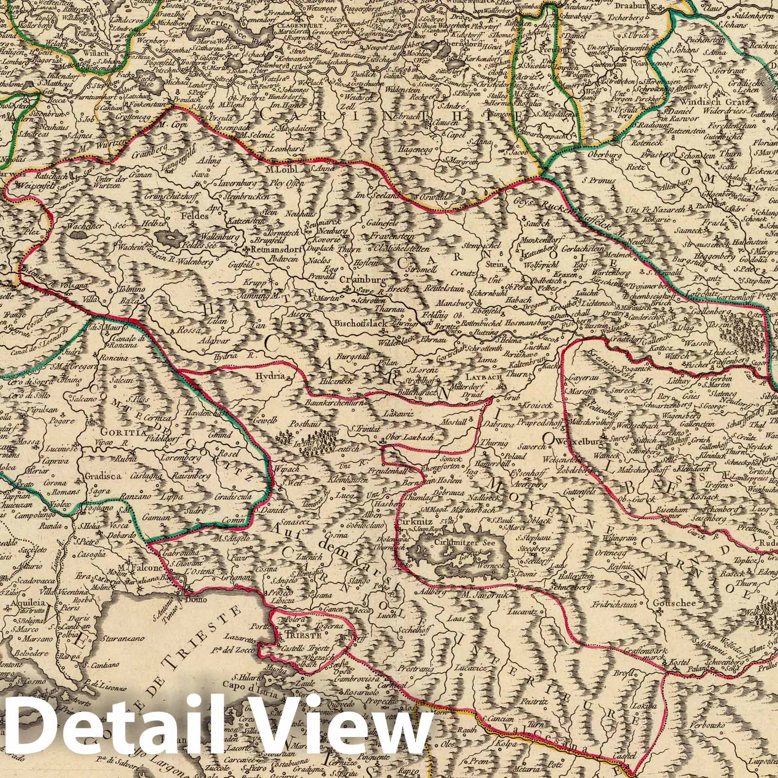 Southern Austria, Carinthia, Carniola, and Istria - Postal Map, 1752
