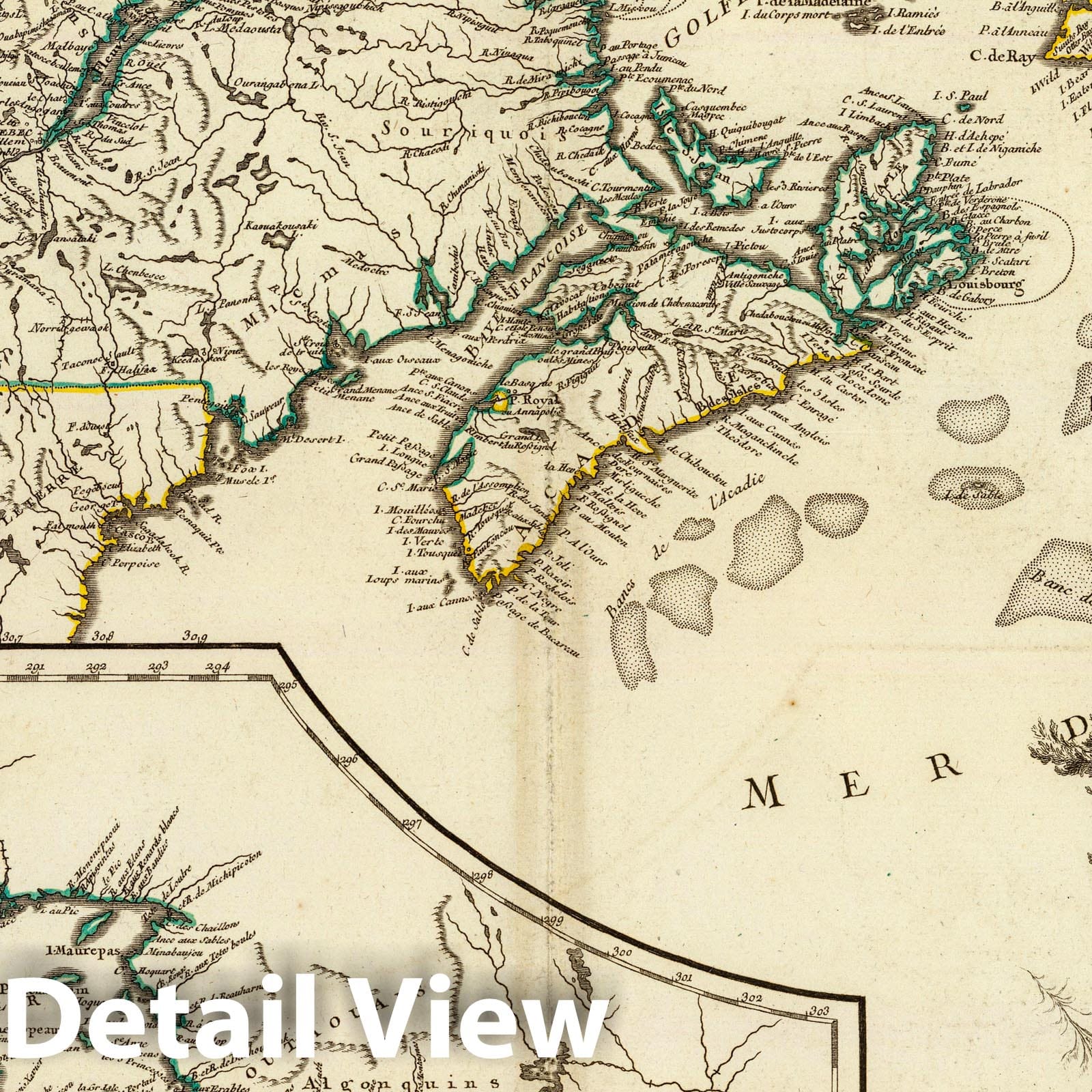 New France and Canada - Postal Map, 1755 - Historical Map Reproduction