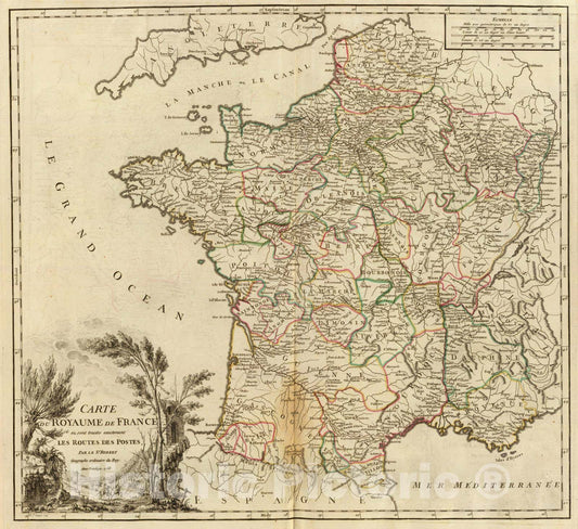 Historic Map : France, , Europe 1758 France postes. , Vintage Wall Art