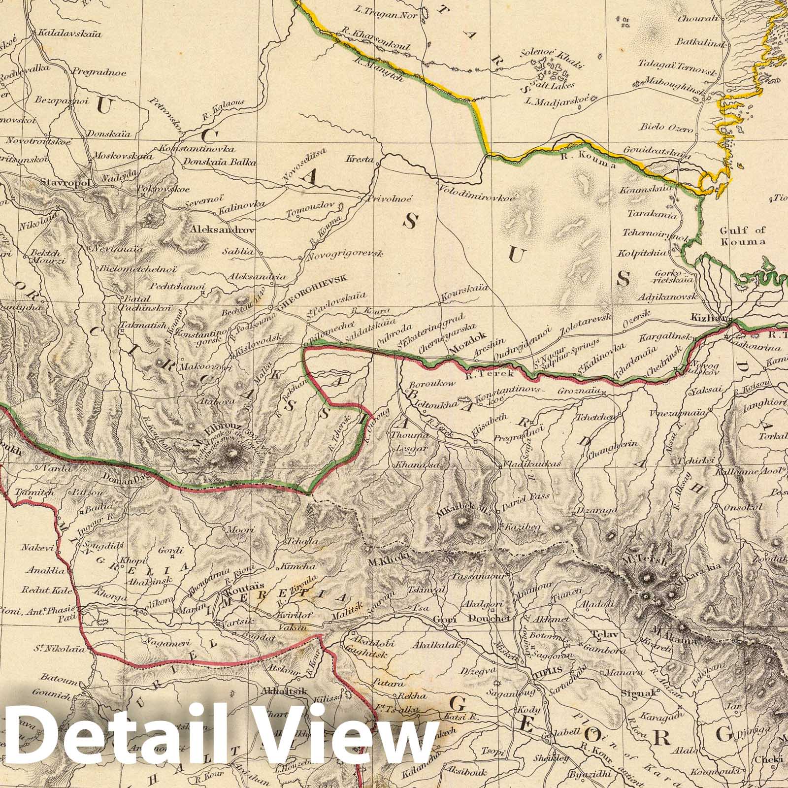 Caucasus, Circassia, and Georgia - Historical Map Print, 1835