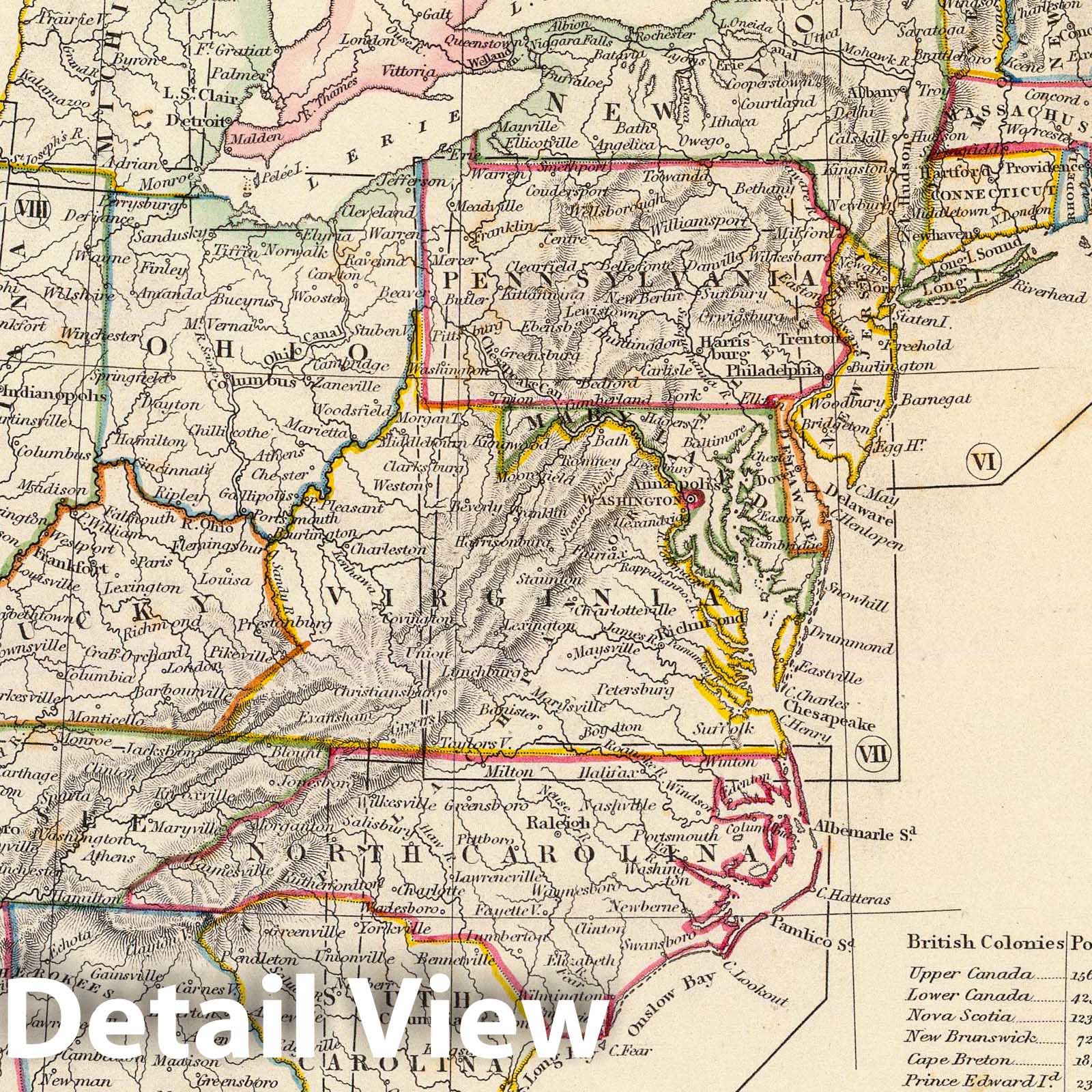 Canada and United States Index Map - 1834 Historical Map Print