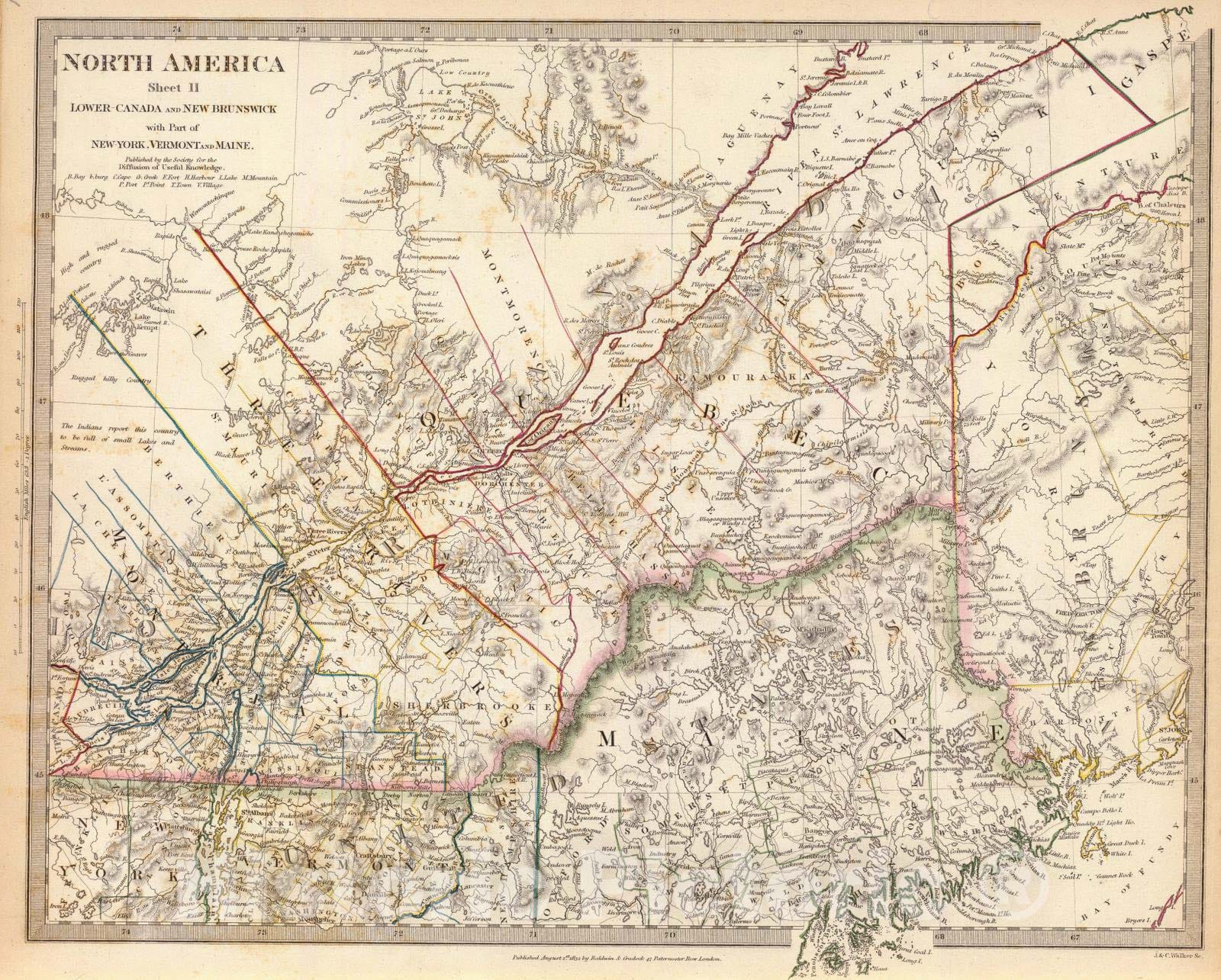 Historic Map : 1832 Lower-Canada, N.B, N.Y, Vt, Maine. - Vintage Wall Art