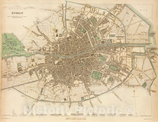 Historic Wall Map : 1836 Dublin. - Vintage Wall Art
