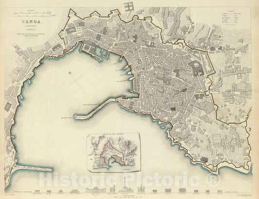 Historic Map : Italy , Genoa (Italy), 1836 Genoa. Genova. Genes. , Vintage Wall Art