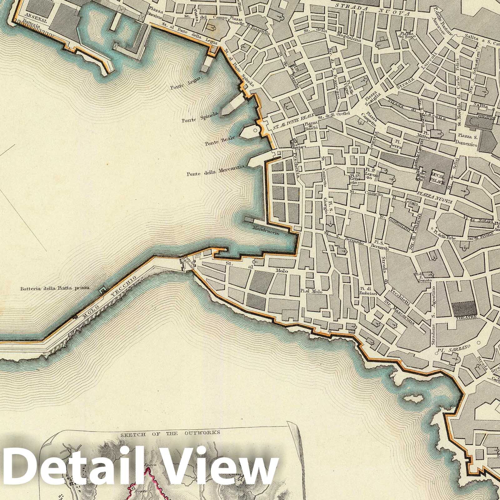Genoa, Italy - Geologic Map, 1836 - Historical City Plan Print