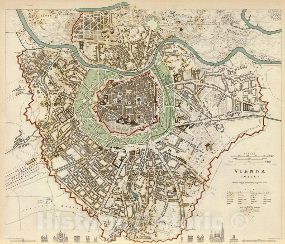 Historic Map : Austria , Vienna (Austria), 1833 Vienna. Wien. , Vintage Wall Art