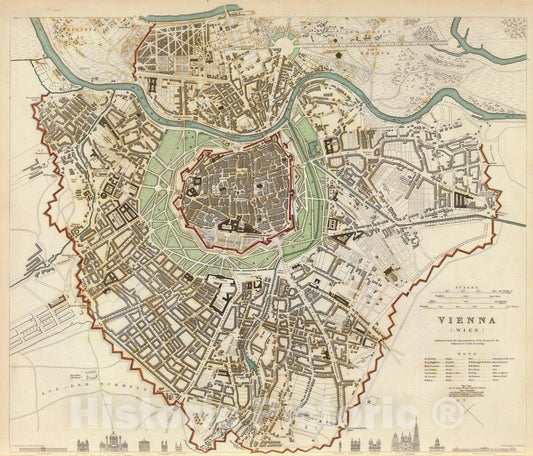 Historic Map : Austria , Vienna (Austria), 1833 Vienna. Wien. , Vintage Wall Art