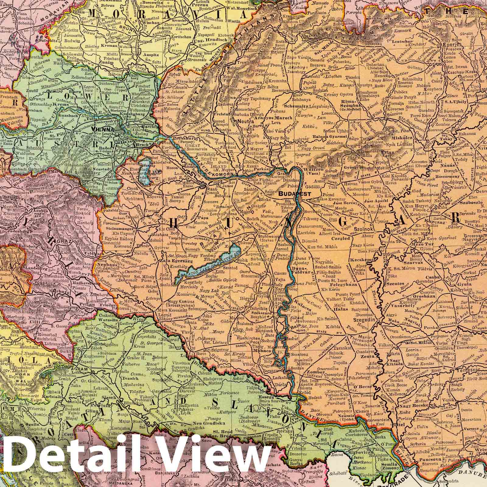 Austria-Hungary Map 1897 - Rand McNally & Company Atlas Print