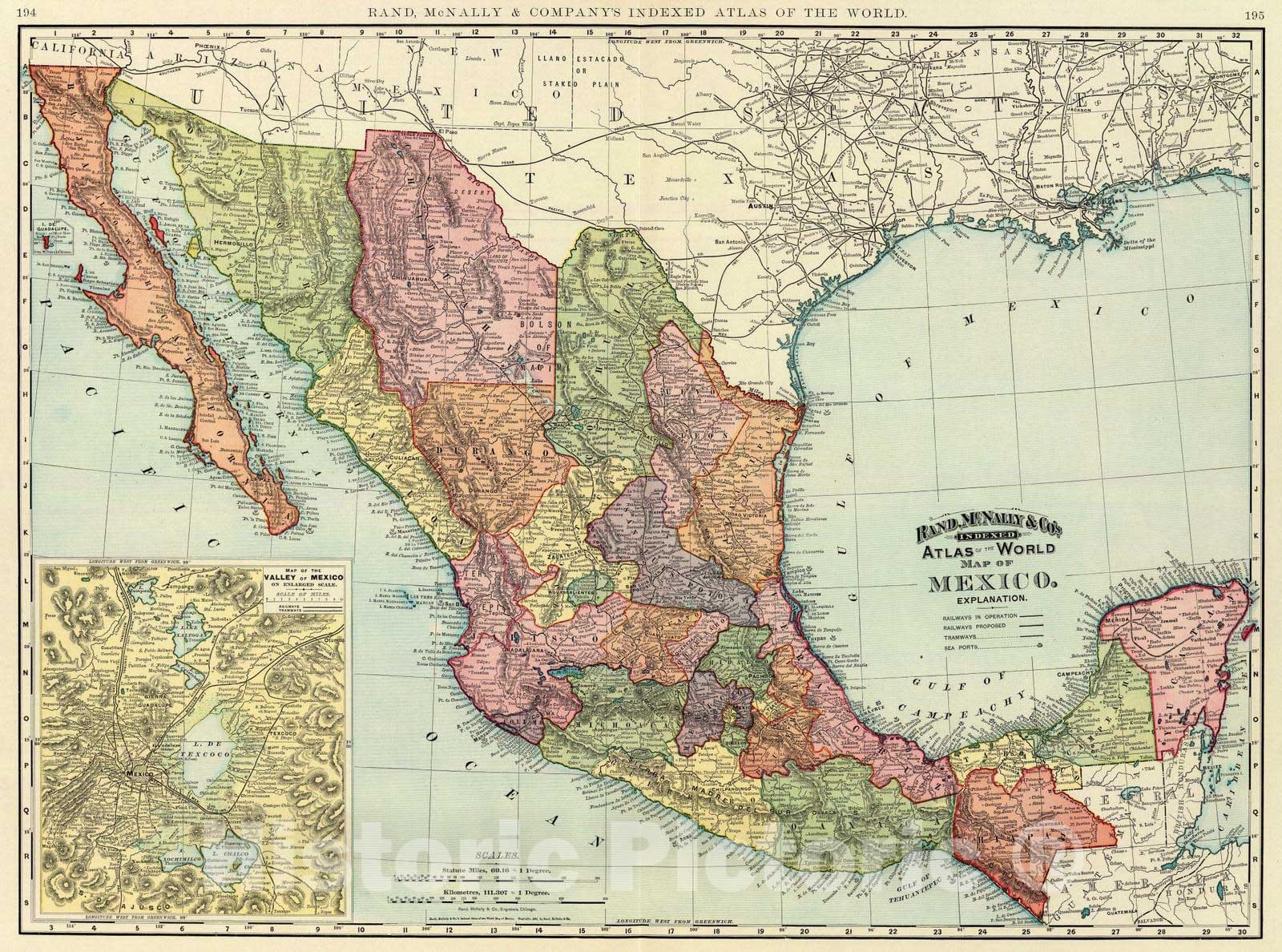 Historic Map : 1897 Mexico : Vintage Wall Art