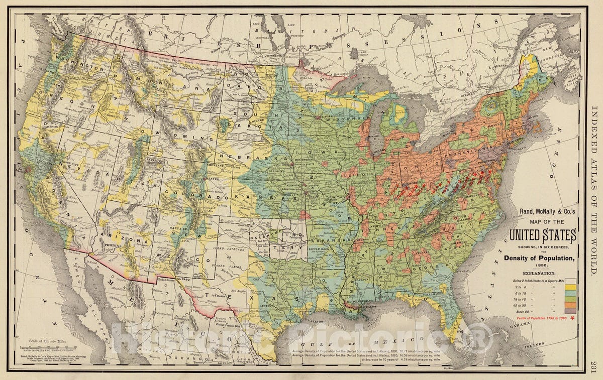 Historic Map : 1897 United States population density 1890. - Vintage Wall Art